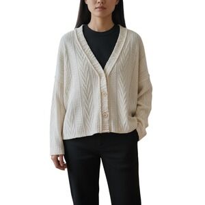 Talulah Cream Textured Knit V Neck Button Front Cardigan Sweater Size S